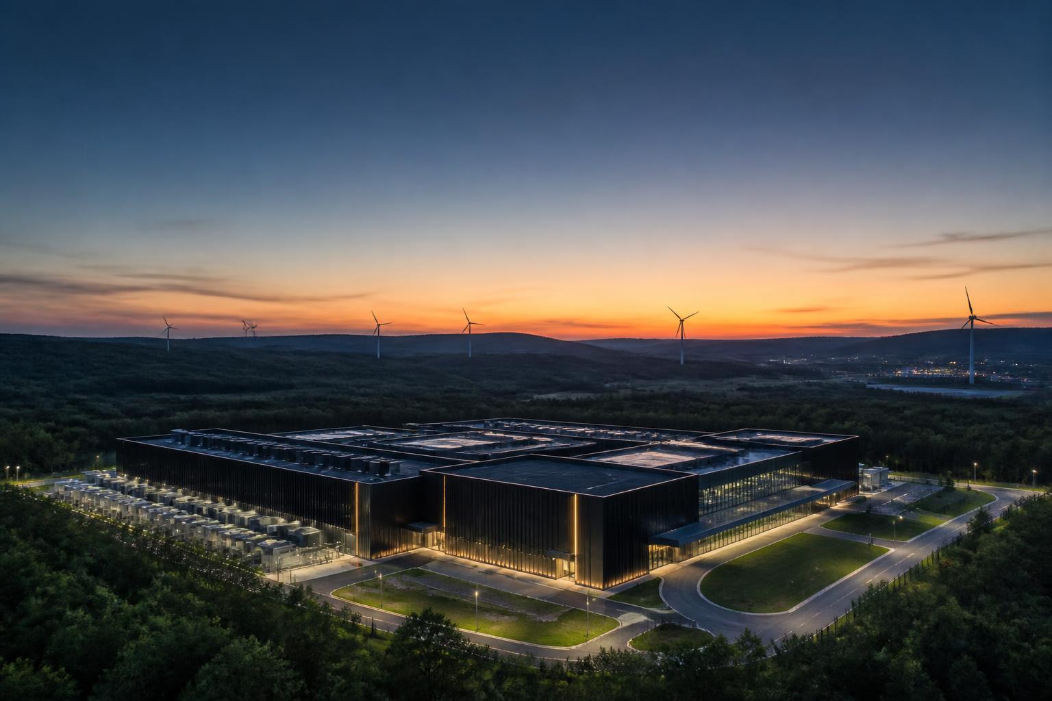 Next Revolution data center campus at twilight